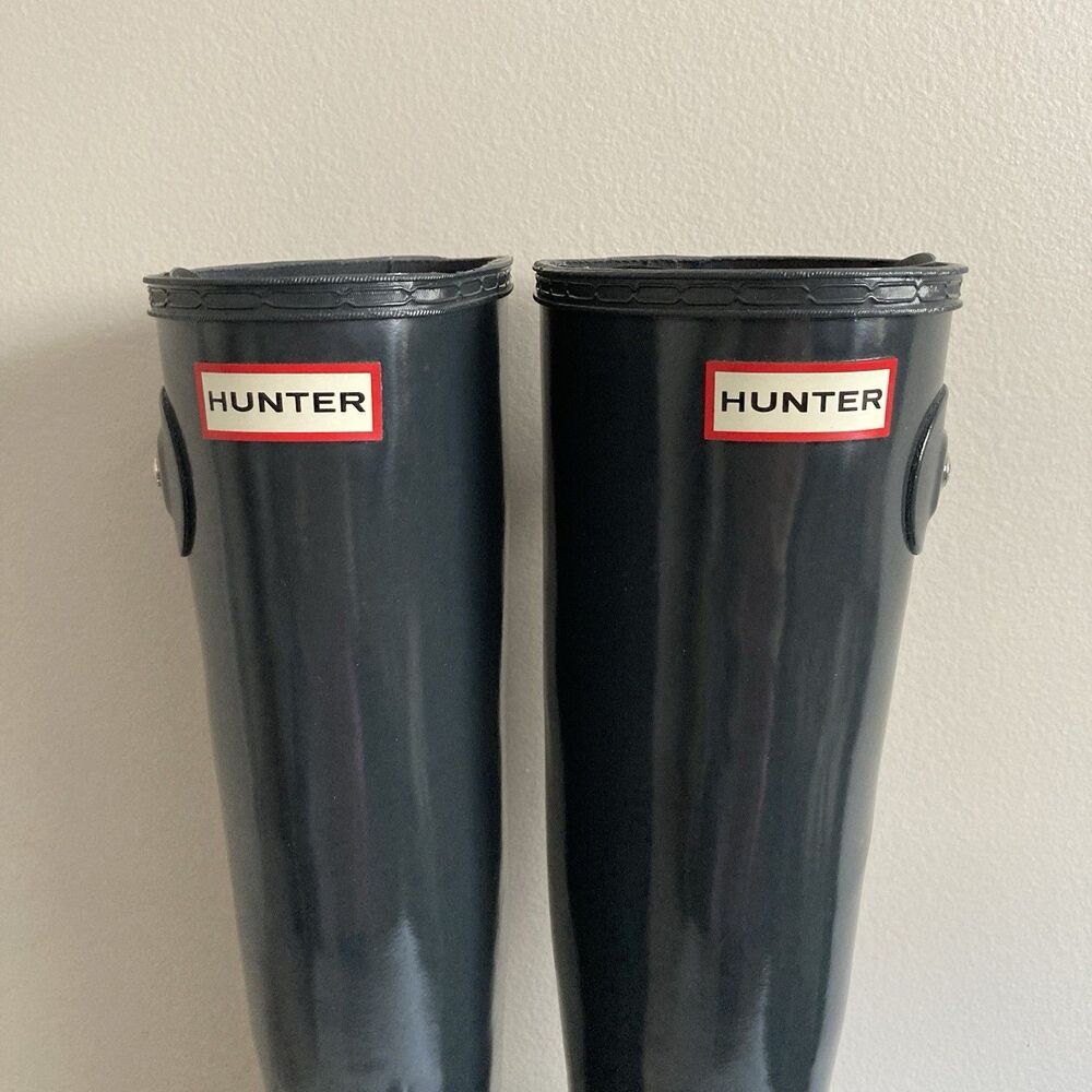 Hunter Original Tall Gloss Women's Size 9 Rain Boots Gray Waterproof - Picture 2 of 9